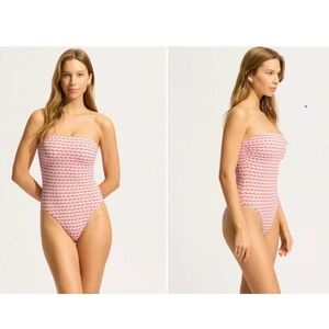 Seafolly Mala Blossom DD Bandeau One Piece Women's Swimsuit Size 10 NWT